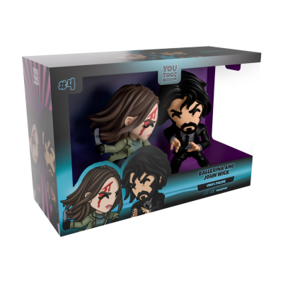 Caixa com figuras de vinil Ballerina e John Wick da coleção You Tooz