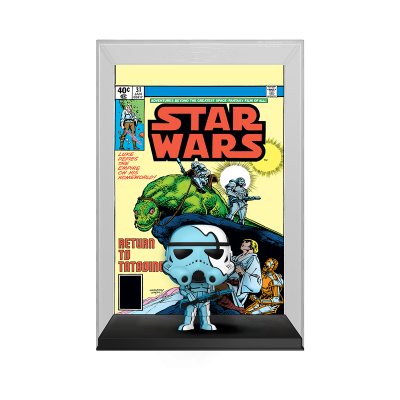 Figurine de boneco Stormtrooper Star Wars em caixa com capa de revista em quadrinhos Star Wars