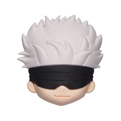 Cabeça de figura em vinil com cabelo branco e venda preta nos olhos