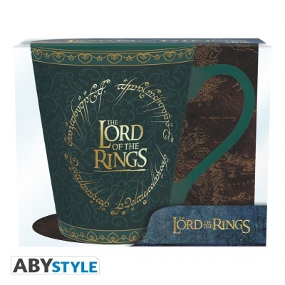 Caneca The Lord of the Rings verde com escrita dourada e caixa