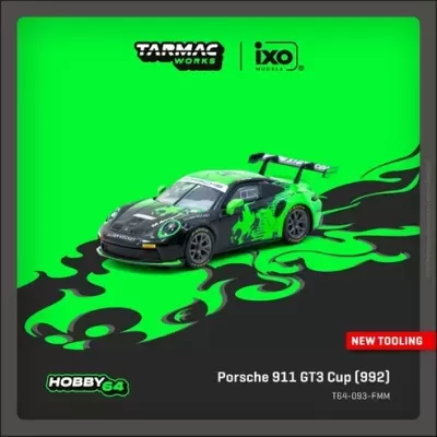 Miniatura de carro de corrida Porsche 911 GT3 Cup preto e verde