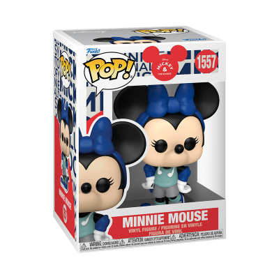 Figura Funko Pop! Minnie Mouse em caixa branca com detalhes vermelhos e azuis.