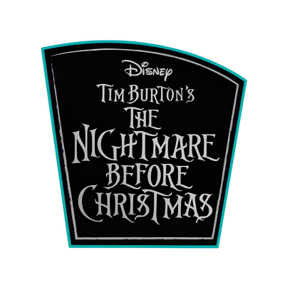 Objeto preto irregular com texto branco Disney Tim Burtons The Nightmare Before Christmas