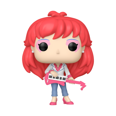 Figura colecionável de vinil com cabelo vermelho e keytar rosa