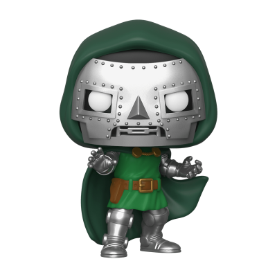 Figura Funko Pop com máscara metálica e capa verde