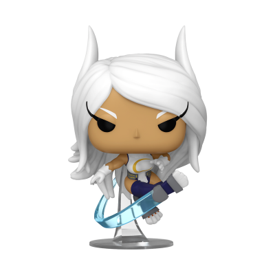 Figura colecionável com cabelo branco e vestido branco e azul segurando espada azul