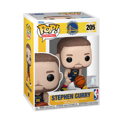 Boneco Funko Pop Stephen Curry com fato dos Golden State Warriors e bola de basquete