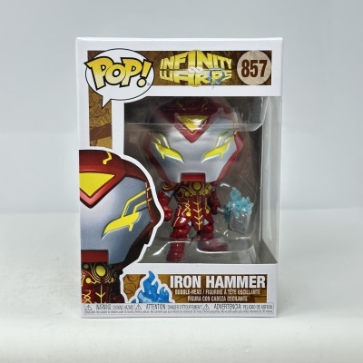 Figura Pop! Infinity Warp Iron Hammer dentro de caixa branca com janela de plástico.