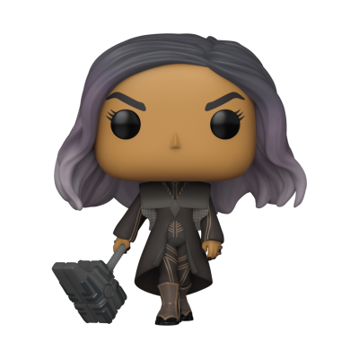 Funko Pop figura feminina com martelo cinzento e cabelo cinza-roxo