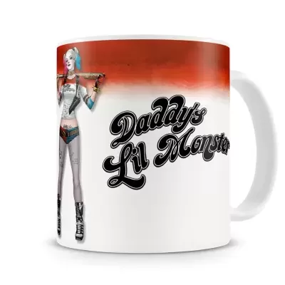 Caneca com personagem Harley Quinn e texto Daddy's Lil Monster