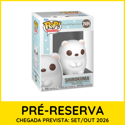 Figura Funko Pop Shirokuma branca com olhos castanhos em embalagem azul clara