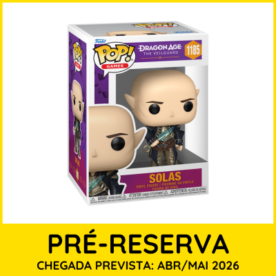 Figura vinil Funko Pop! Dragon Age Solas embalagem roxa e branca