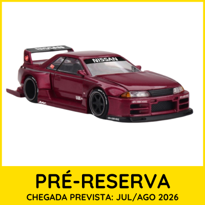 Miniatura de carro Nissan Skyline vinho metalizado com adesivos e rodas pretas