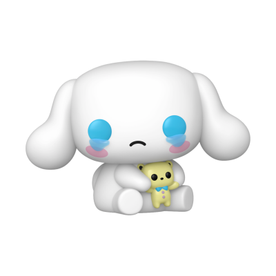 Figura Funko Pop Cinnamoroll branca com olhos azuis e ursinho amarelo