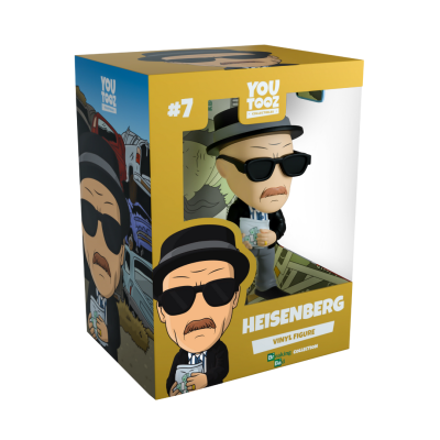 Boneco de vinil Heisenberg em caixa amarela da coleção YouTooz