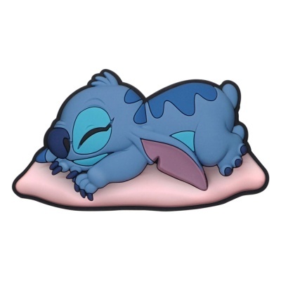 Figura em relevo do Stitch a dormir numa almofada cor-de-rosa