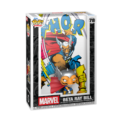 Funko Pop! Beta Ray Bill Marvel na caixa com arte de banda desenhada.