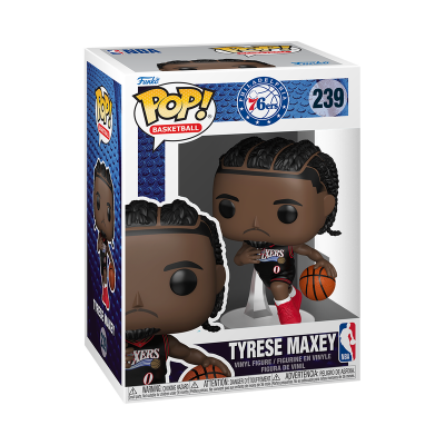 Funko Pop! de Tyrese Maxey em caixa com camisola dos 76ers