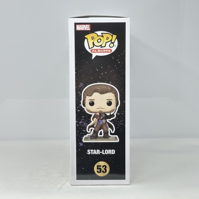 Caixa Funko Pop! Marvel STAR-LORD número 53 com fundo preto e estrelas.
