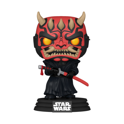 Figura Funko Pop Star Wars com máscara vermelha e traje preto segurando espada vermelha