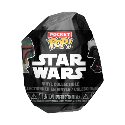 Balão preto com embalagem Pocket Pop! Star Wars e personagens desenhados