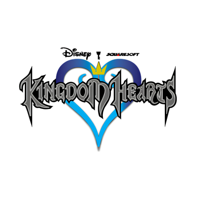 Logótipo do videojogo Kingdom Hearts com coração azul e coroa amarela em fundo branco