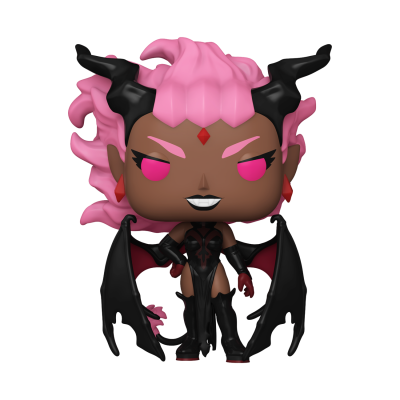 Figura colecionável estilizada com cabelo rosa e asas negras