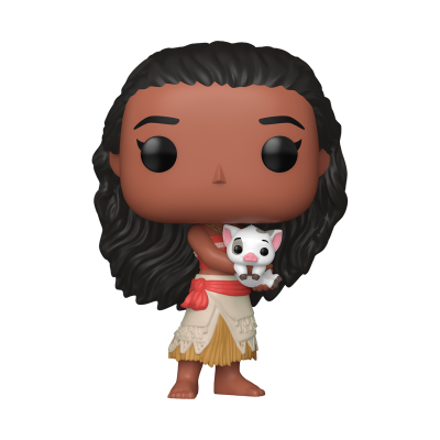 Figura Funko Pop de Moana segurando um porco branco.