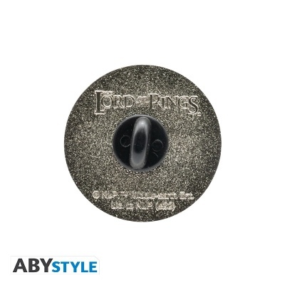 Pin metálico redondo prateado com texto Lord of the Rings