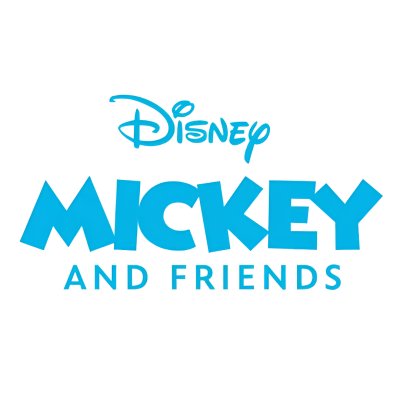 Texto azul Disney MICKEY AND FRIENDS em fundo branco