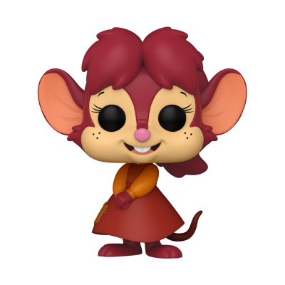 Figura Funko Pop de rato com vestido laranja e vermelho