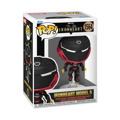 Figura Funko Pop! Ironheart Model 5 número 1564 com capacete preto e vermelho na caixa