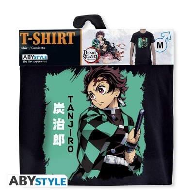 T-shirt preta Demon Slayer com estampa do personagem Tanjiro