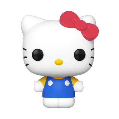 Boneco de brinquedo Hello Kitty com vestido azul e laço vermelho