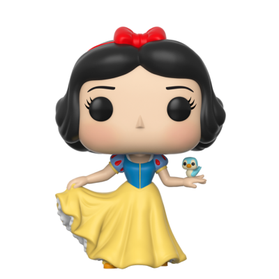 Figura Funko Pop da Branca de Neve com vestido amarelo e azul e passarinho no braço.