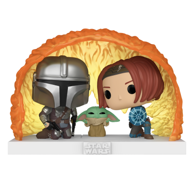 Figuras Funko Pop do Star Wars com três personagens numa base branca com o logo STAR WARS.