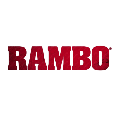 Logótipo RAMBO em letras vermelhas desgastadas