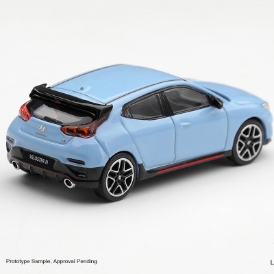 Miniatura de carro Hyundai Veloster N azul com detalhe preto e jantes