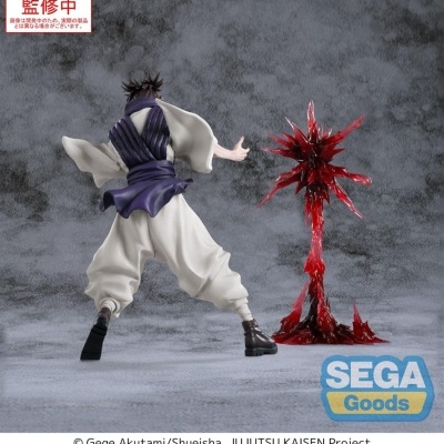 Figura de ação com roupa branca e roxa e estrutura vermelha translúcida