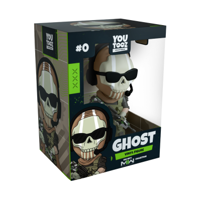 Caixa de figura de vinil GHOST com caveira de óculos escuros e headset.