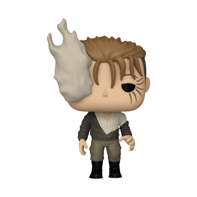 Figura Funko Pop com cabelo castanho e nuvem de fumo no lado esquerdo da cabeça