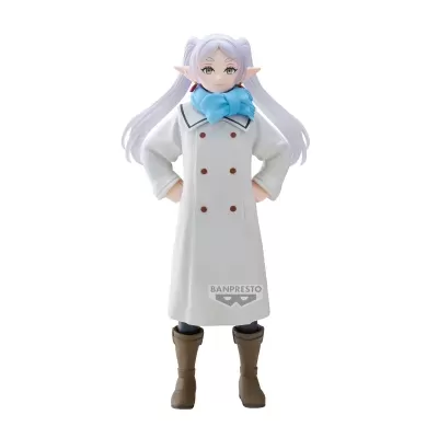 Figura colecionável de personagem com casaco branco e cachecol azul