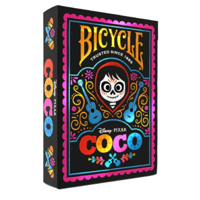Baralho Bicycle Disney Pixar Coco com caixa preta e design colorido com caveira estilizada