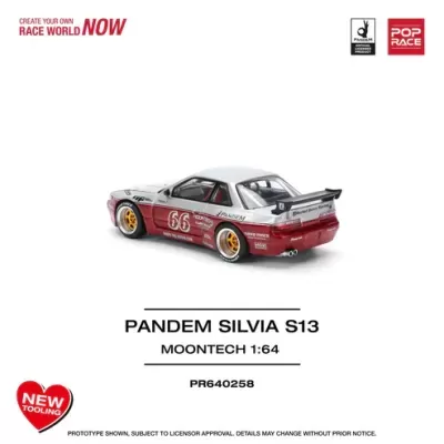 Modelo de carro de corrida vermelho e cinza escala 1:64 com jantes douradas e número 66