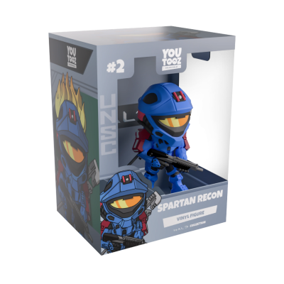 Figura de vinil azul Spartan Recon em caixa cinzenta