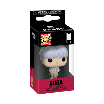Figura de vinil Pocket Pop! BTS Suga dentro de embalagem preta e vermelha