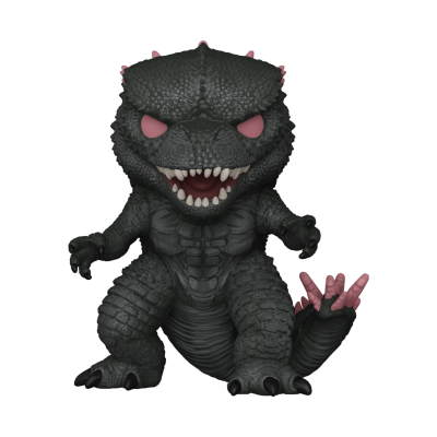 Boneco estilizado de Godzilla cinza escuro com detalhes rosados