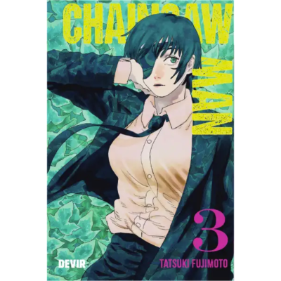 Capa do manga Chainsaw Man volume 3 com personagem feminina de cabelo azul e roupa formal