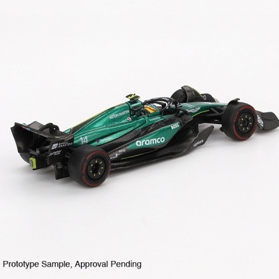 Miniatura de carro de Fórmula 1 Aston Martin verde metálico com logótipos e texto