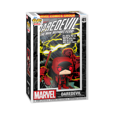 Caixa Funko Pop! Daredevil Marvel Comics com figura vermelha e preta dentro
